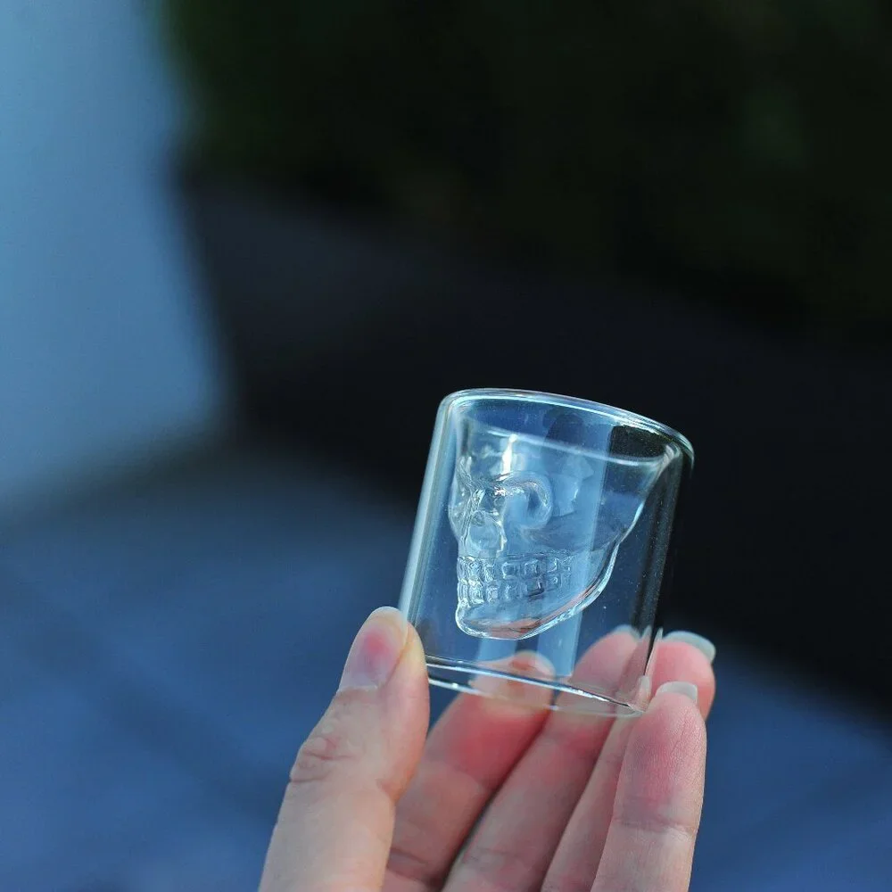 Double-layered Transparent Skull Head Crystal Glass Cup for Home Bar Club Shot